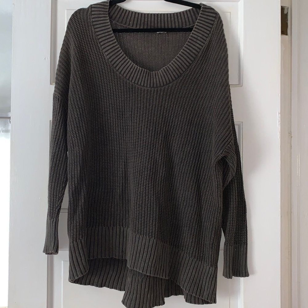 Medium Aerie Oversized Knit Dark Olive Hunter Grey Green oversized knit sweater